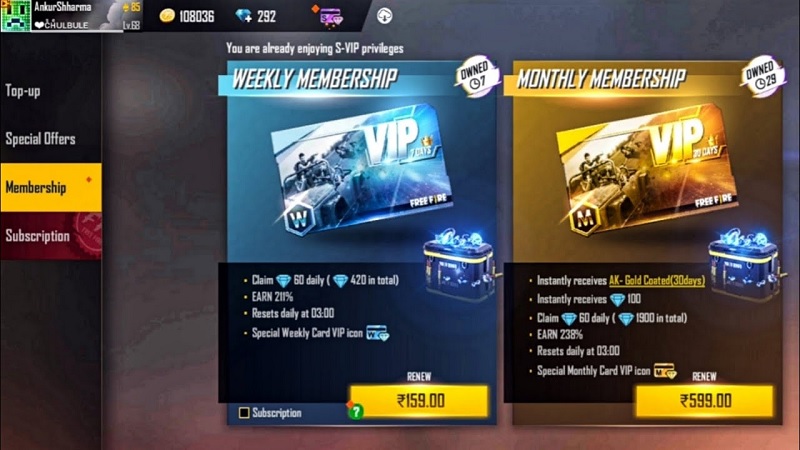 Free Fire Membership - sự kiện quà tặng cực hot